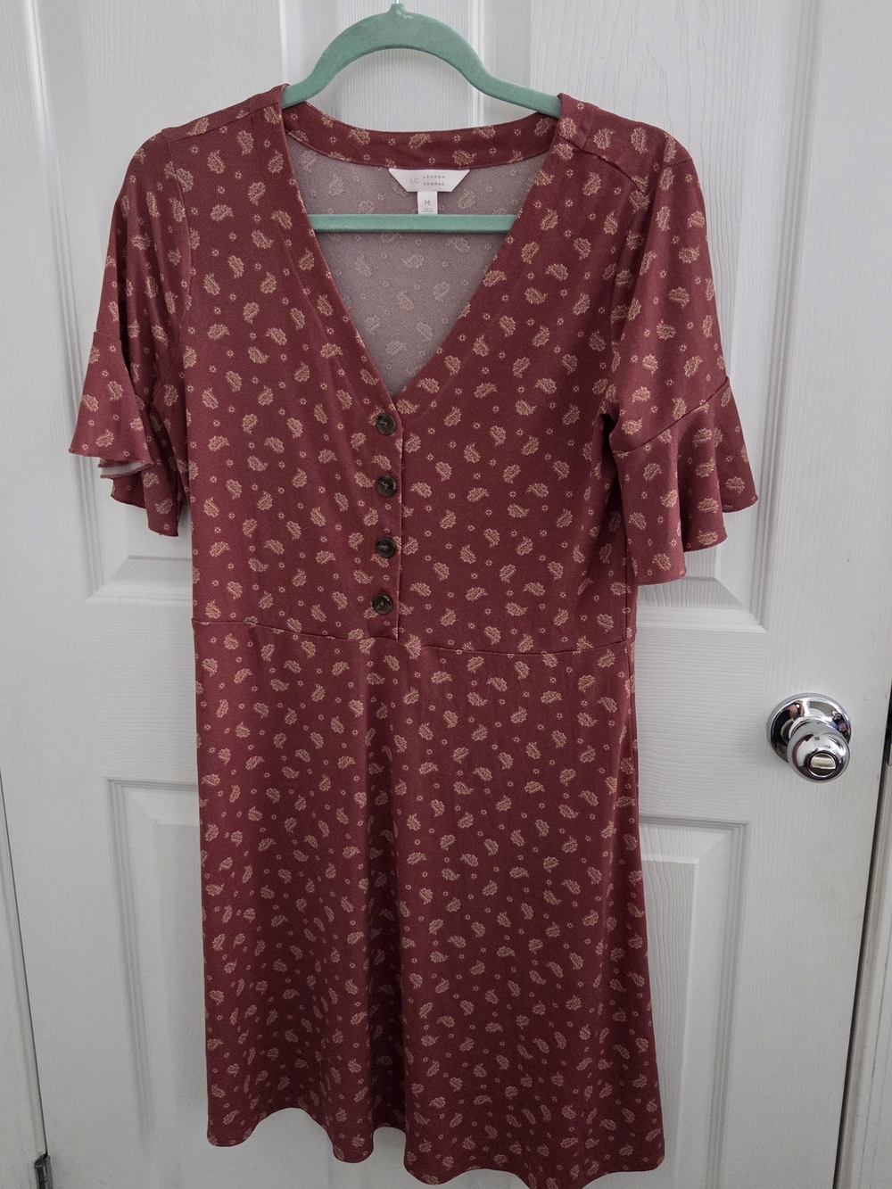 LC Lauren Conrad Rust-Red Floral Button Midi Dress